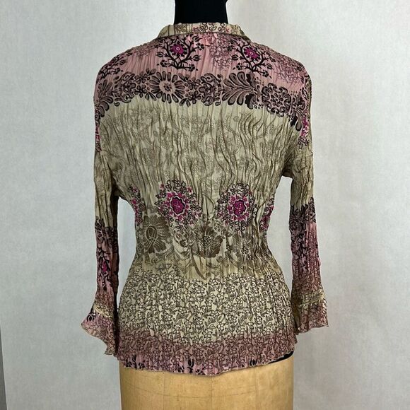 DressBarn Womens Semi-Sheer Button Front Shirt Sz Large Boho Y2K Fairy Stretchy - Picture 5 of 11